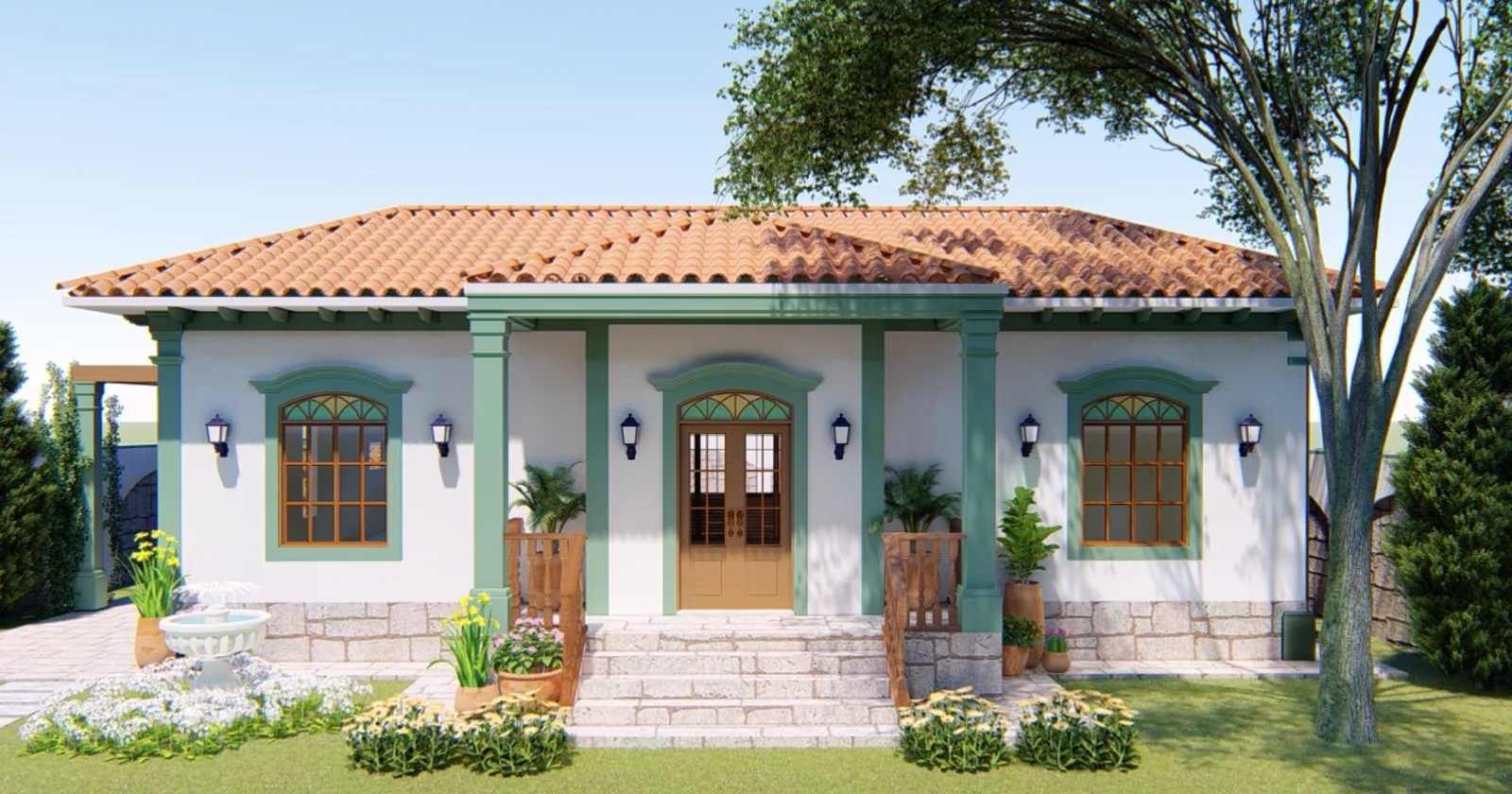Fachada frontal de residência tradicional projetada por Jade