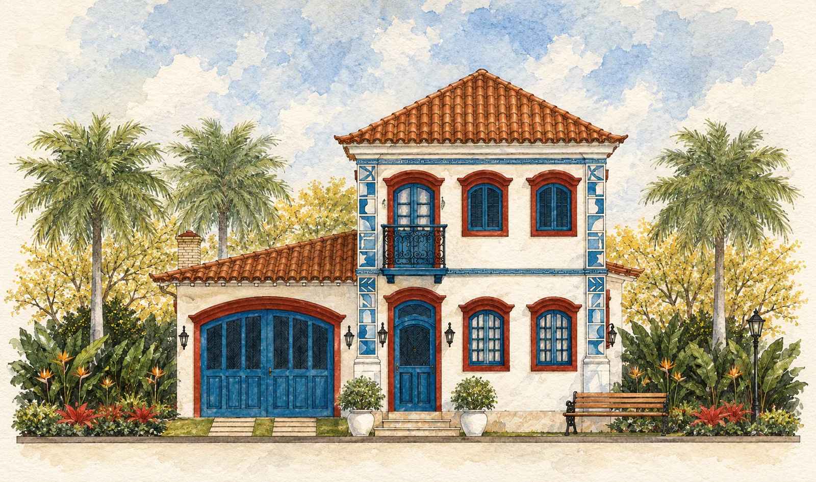 Fachada frontal de residência tradicional projetada por Marcos Vinícius Dias Ramos Guerreiro